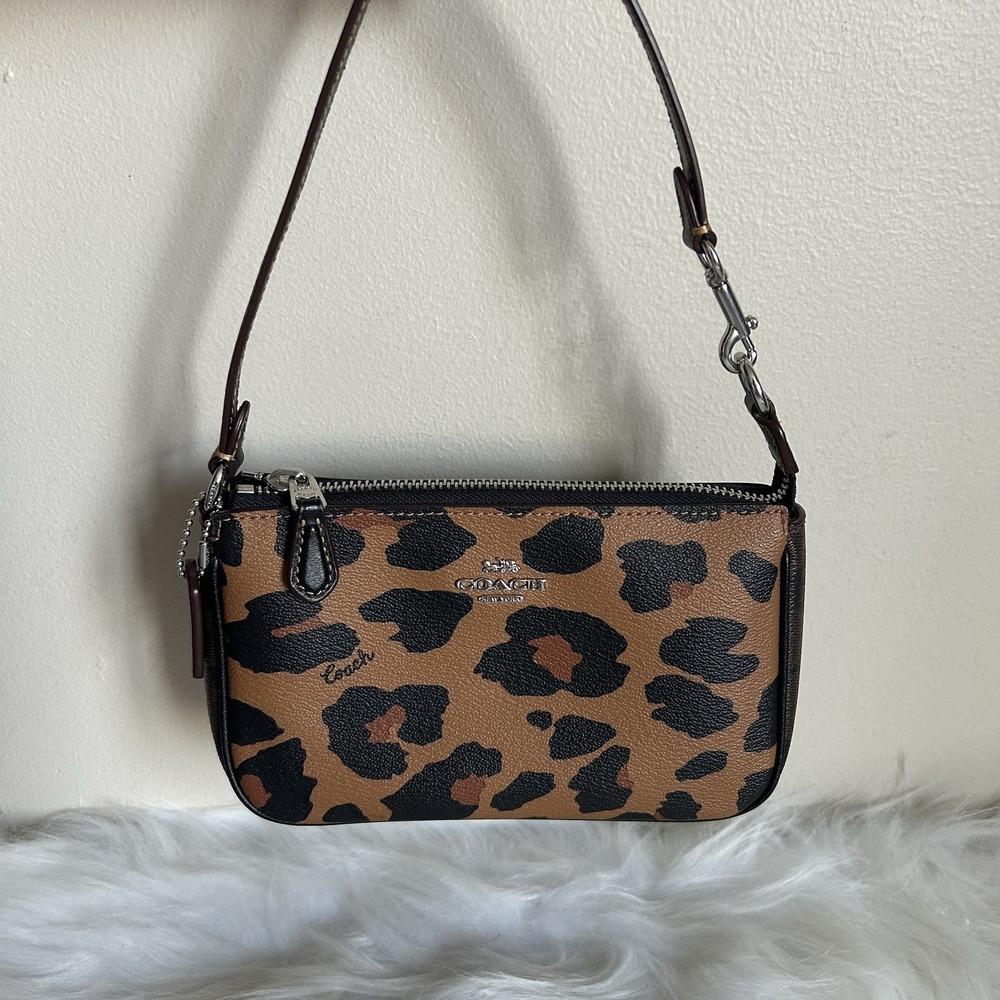 Coach Nolita 19 Leopard Print Brown Coated Canvas Shoulder Bag Excellent